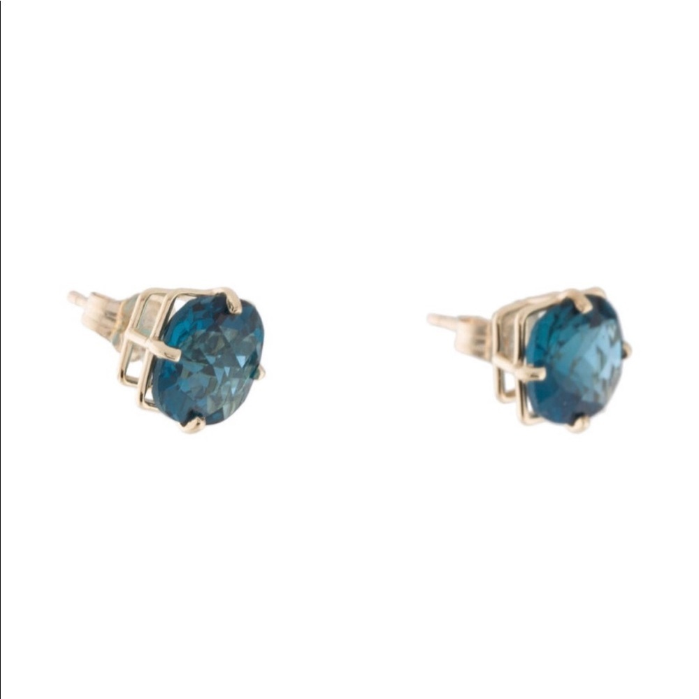 Brand New 14K Yellow Gold London Blue Topaz Stud Earrings